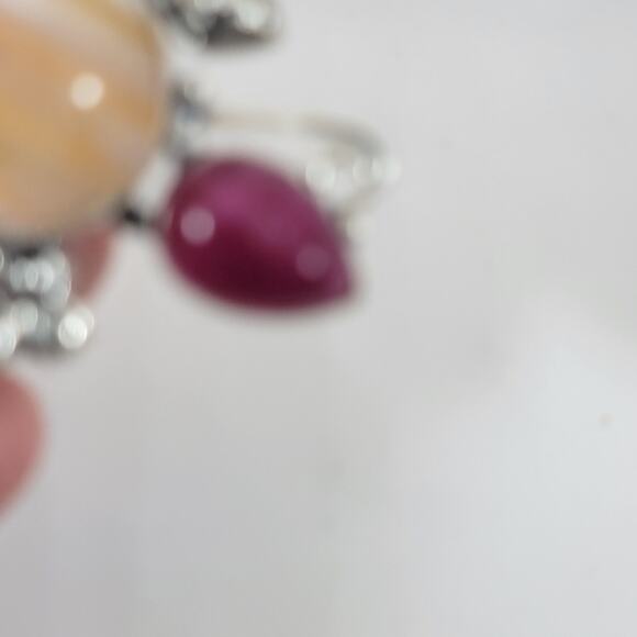 Sterling Silver Pendant with Red Garnet Accents and Striped Banded Agate Stone - Picture 6 of 10